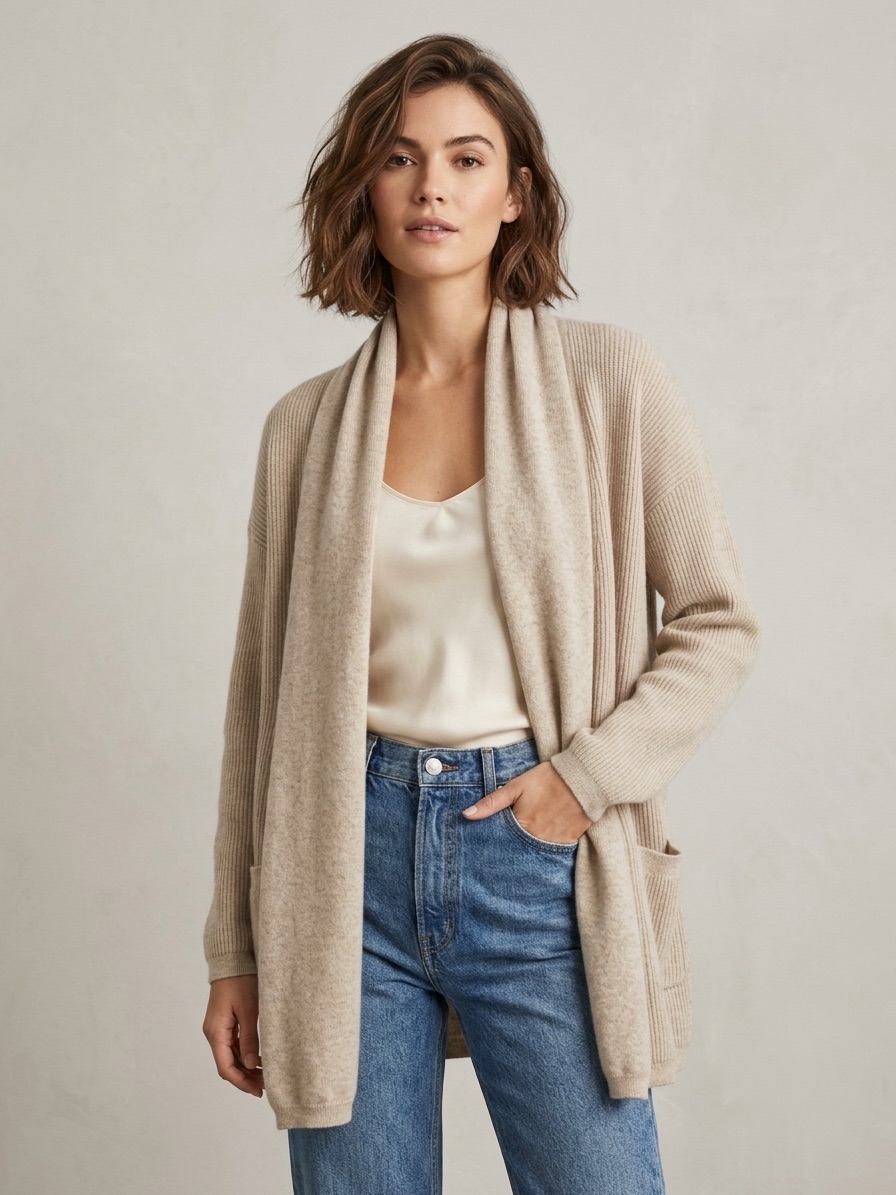 Tse Cashmere Beige Open-Front Knit Cardigan Sweater Size M